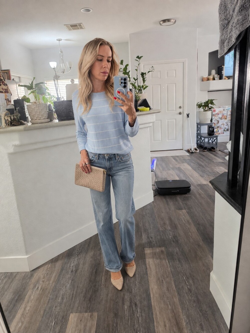 Market & Spruce Light Blue White Stripe Supersoft Light Sweater Top